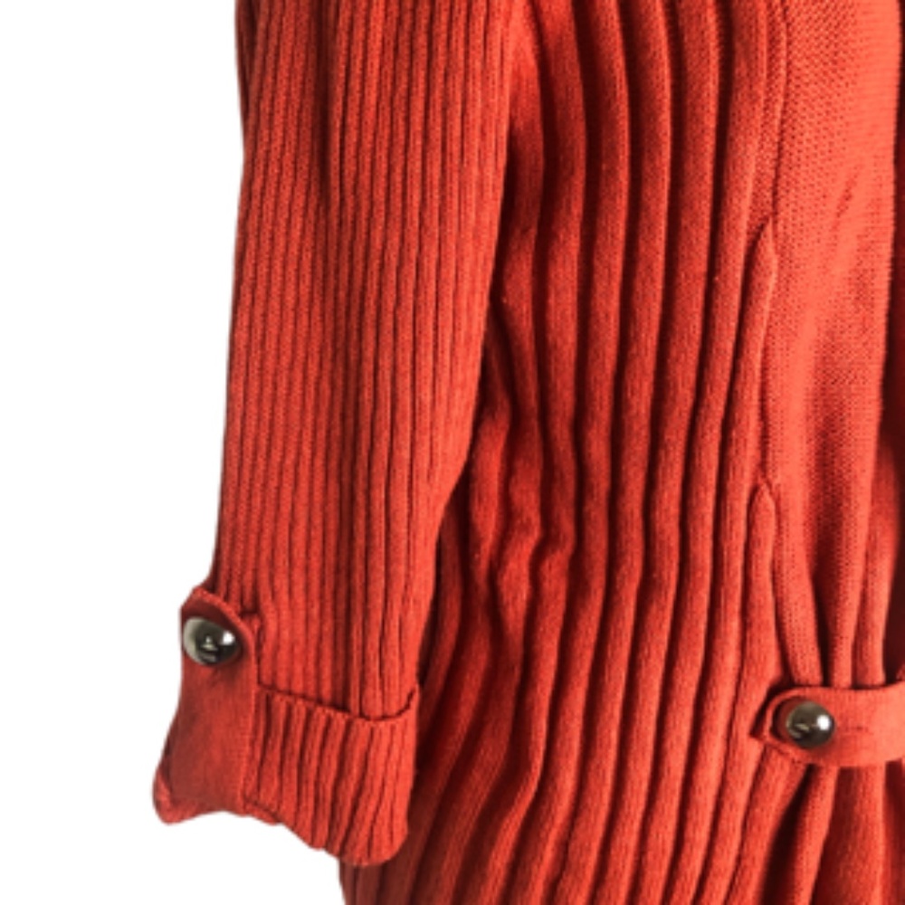 Women's Open Front Ribbed Cardigan Sweater - Rust - Picture 2 of 7